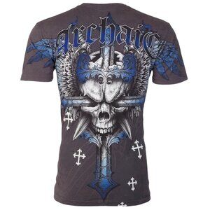 ARCHAIC by AFFLICTION Charcoal GRAVE KILLER Short Sleeve Slim Fit Y2K T-shirt